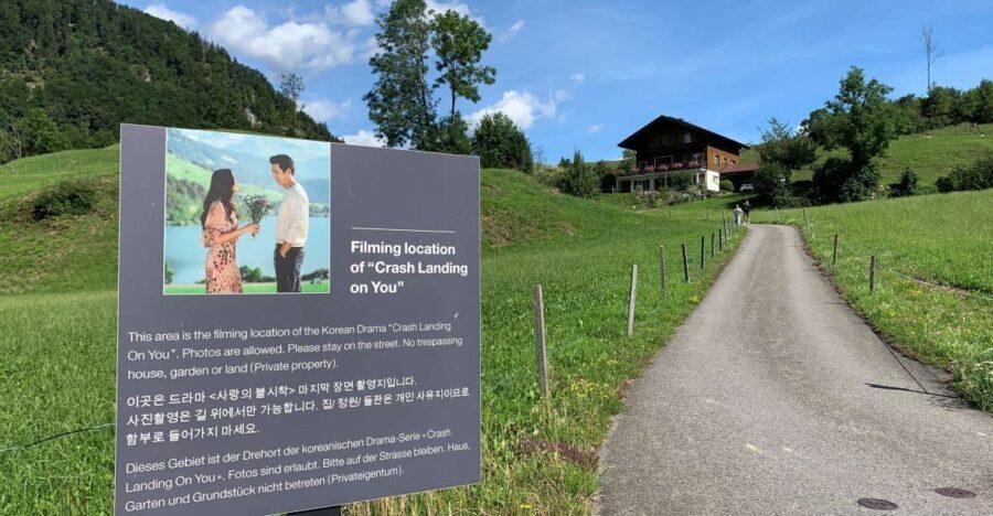 From Zurich: Crash Landing On You Locations in Interlaken - Giessbach Waterfall and the Grand Hotel: where the show turns into real scenery